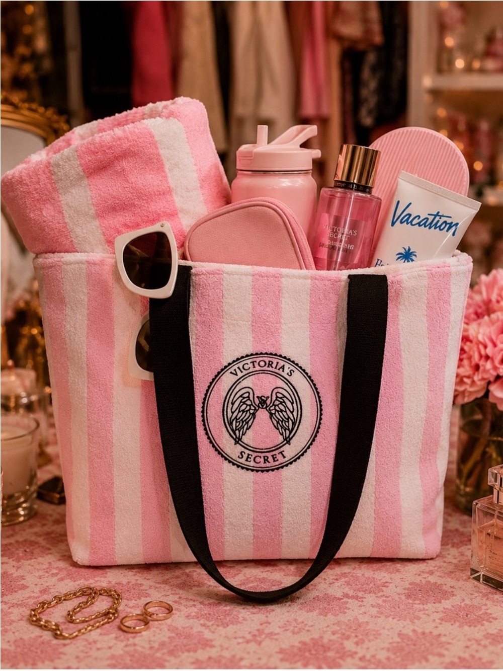 Victoria's Secret Pink & White Striped Tote  Accessories NOT included